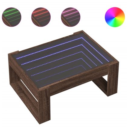 Маса за кафе с Infinity LED, кафяв дъб, 70x53x30 см