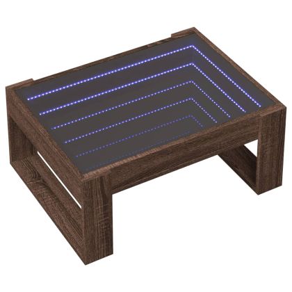 Маса за кафе с Infinity LED, кафяв дъб, 70x53x30 см