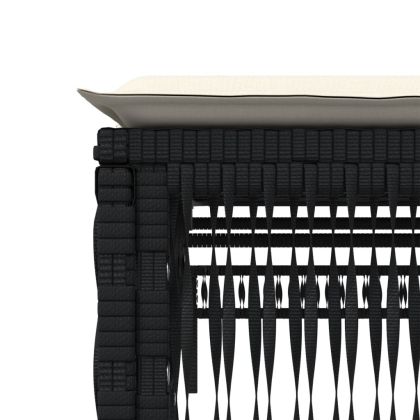 Шезлонг с шалте, черен, полиратан