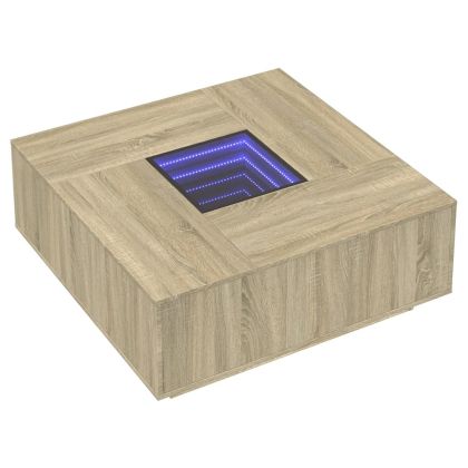 Маса за кафе с Infinity LED, сонома дъб, 100x100x40 см