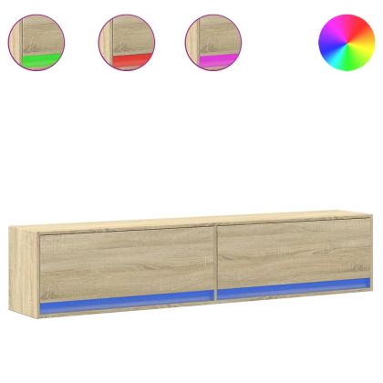 Стенен ТВ шкаф с LED, дъб сонома, 180x31x38 см