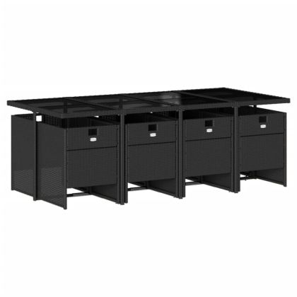 Градински трапезен комплект възглавници 9 части черен полиратан