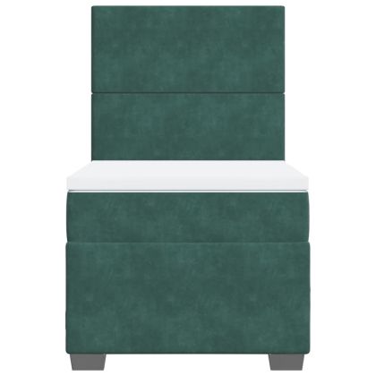 Боксспринг легло с матрак, тъмнозелена, 90x190 см, кадифе