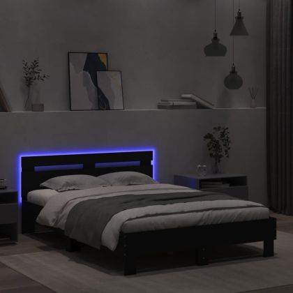Рамка за легло с табла и LED, черна, 120x200 см