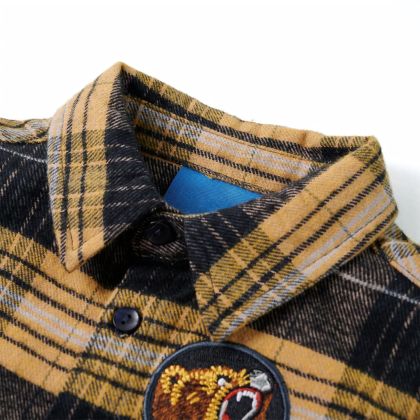 Детска карирана риза, жълто и черно, 116