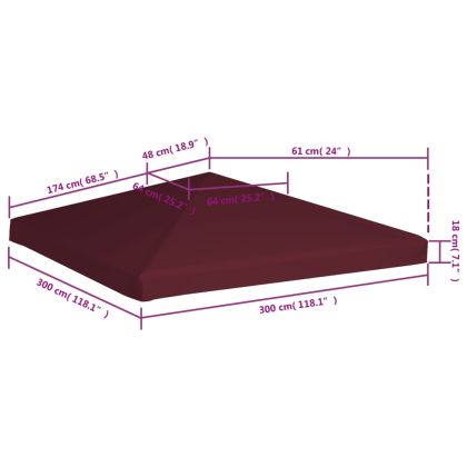 Покрив за шатра, 310 г/м², 3x3 м, бордо