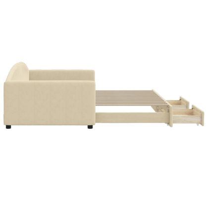 Канапе с изтеглящо легло и чекмеджета кремаво 100x200 см плат