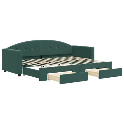 Канапе изтеглящо легло и чекмеджета тъмнозелен 80x200 см кадифе