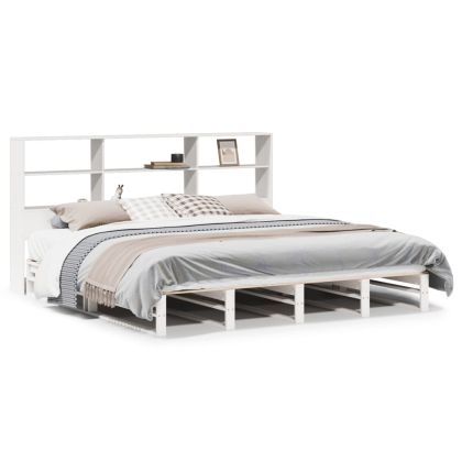 Легло с етажерка за книги, без матрак, 180x200 см, дърво масив