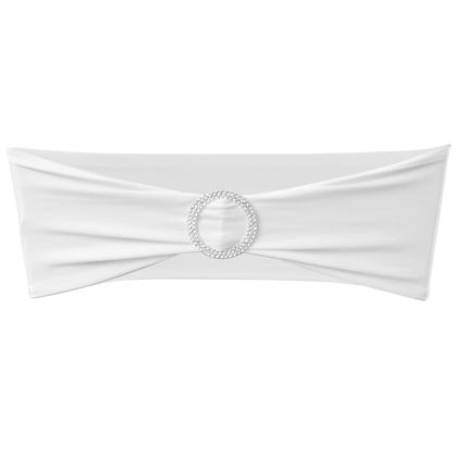 Разтегателна декоративна лента за стол с катарама, бяло, 25 бр