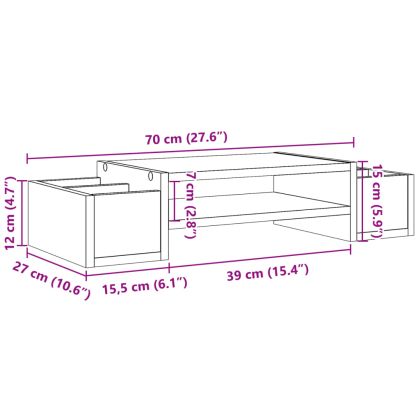 Поставка за монитор за съхранение, кафяв дъб, 70x27x15 см