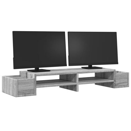 Стойка за монитор с място за съхранение сив сонома 100x27x15 см