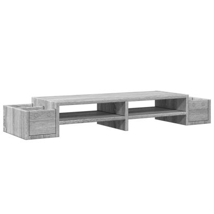 Стойка за монитор с място за съхранение сив сонома 100x27x15 см