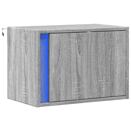 Нощно шкафче за стена с LED осветление, сив сонома