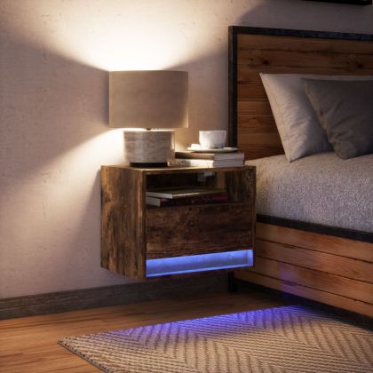 Нощно шкафче за стена с LED осветление, опушен дъб