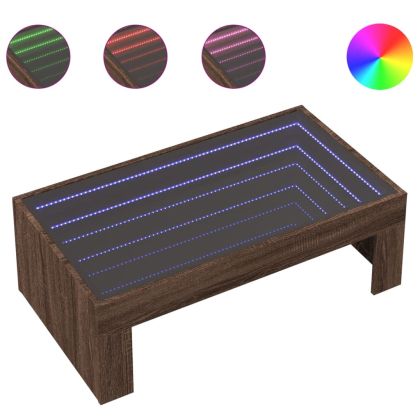 Маса за кафе с Infinity LED, кафяв дъб, 90x50x30 см