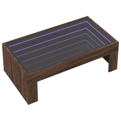 Маса за кафе с Infinity LED, кафяв дъб, 90x50x30 см