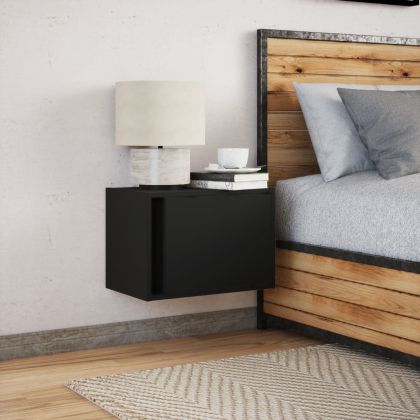 Нощно шкафче за стена с LED светлини, черно