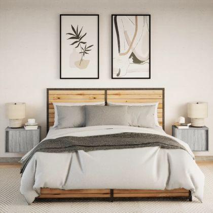 Нощни шкафчета за стена с LED осветление, 2 бр, сив сонома