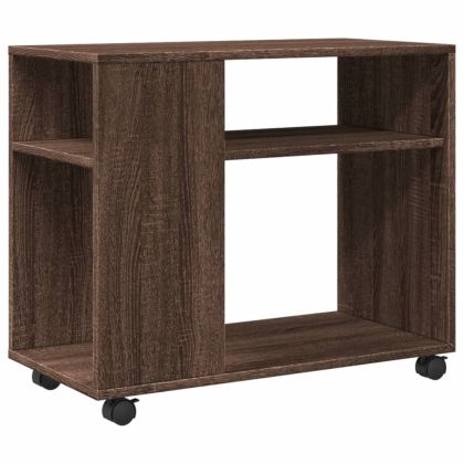Странична маса с колела кафяв дъб 70x35x60 см инженерно дърво