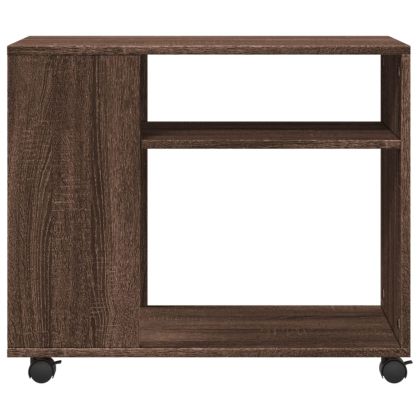 Странична маса с колела кафяв дъб 70x35x60 см инженерно дърво