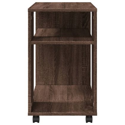 Странична маса с колела кафяв дъб 70x35x60 см инженерно дърво