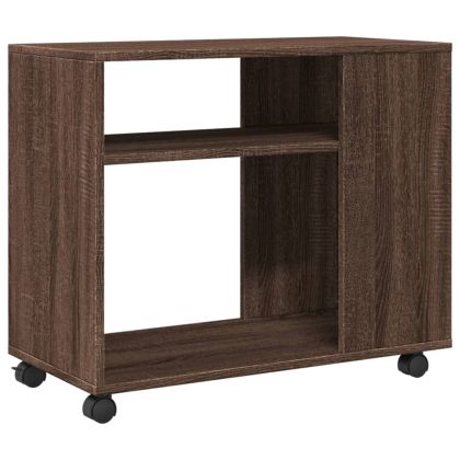 Странична маса с колела кафяв дъб 70x35x60 см инженерно дърво