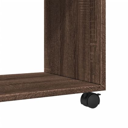 Странична маса с колела кафяв дъб 70x35x60 см инженерно дърво