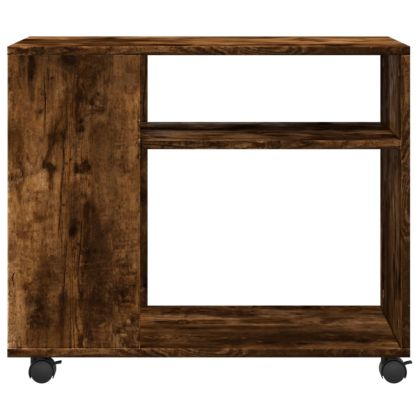 Странична маса с колела опушен дъб 70x35x60 см инженерно дърво