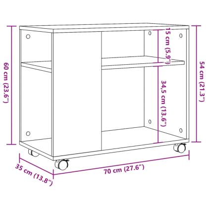 Странична маса с колела опушен дъб 70x35x60 см инженерно дърво