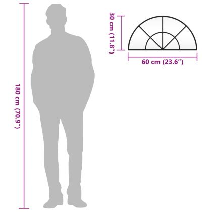 Стенно огледало, черно, 60x30 см, арка, желязо