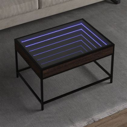 Маса за кафе с Infinity LED, кафяв дъб, 70x50x41 см