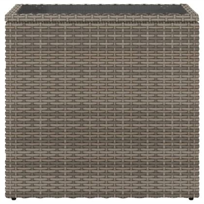 Градинска маса със стъклен плот сива 58x27,5x55 см полиратан