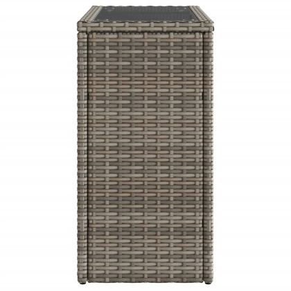 Градинска маса със стъклен плот сива 58x27,5x55 см полиратан