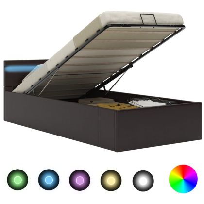 Легло с повдигащ механизъм и LED сиво еко кожа 90x200 cм