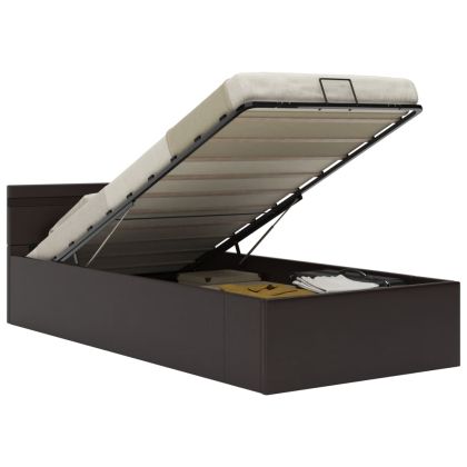 Легло с повдигащ механизъм и LED сиво еко кожа 90x200 cм