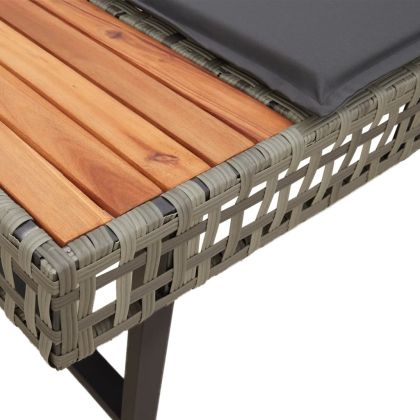 Градински диван от 2 части с възглавници сив полиратан и стъкло