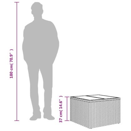Градинска маса със стъклен плот сива 55x55x37 см полиратан