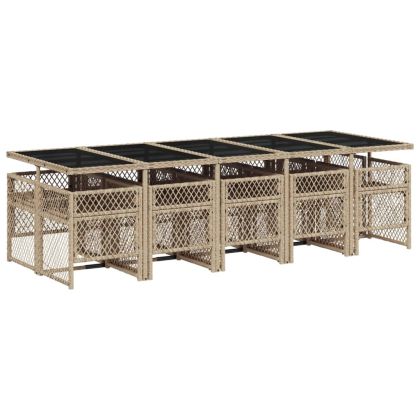 Градински комплект с възглавници, 11 части, бежов полиратан