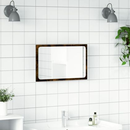 LED огледало за баня, опушен дъб, 60x8,5x38 см, инженерно дърво