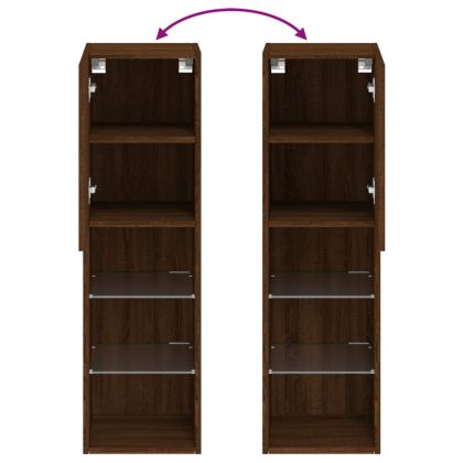 ТВ шкаф с LED осветление, кафяв дъб, 30,5x30x102 см