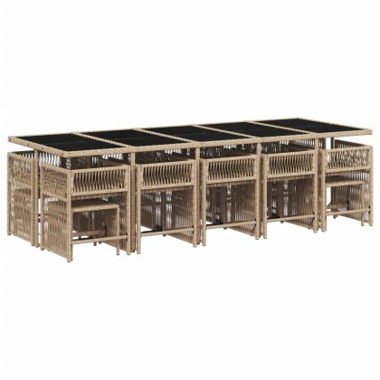 Градински комплект с възглавници 15 части бежов микс полиратан