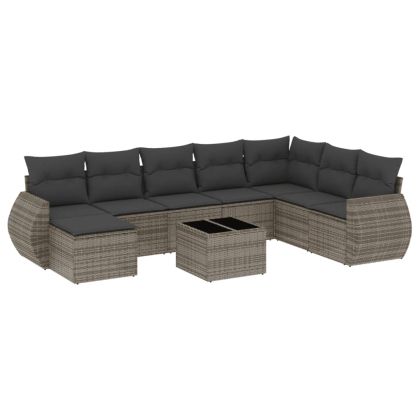 Градински комплект диван с възглавници 9 части сив полиратан
