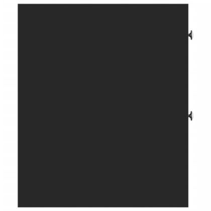 Тесен скрин за баня с колелца, черен, инженерно дърво