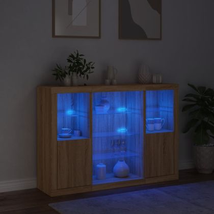 Сайдборди с LED осветление, 3 бр, дъб сонома, инженерно дърво