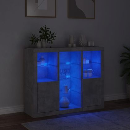 Сайдборди с LED осветление, 3 бр, бетонно сив, инженерно дърво