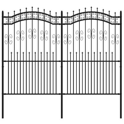Градинска ограда Kampen с връх тип копие, черна, 240x175 см, стомана