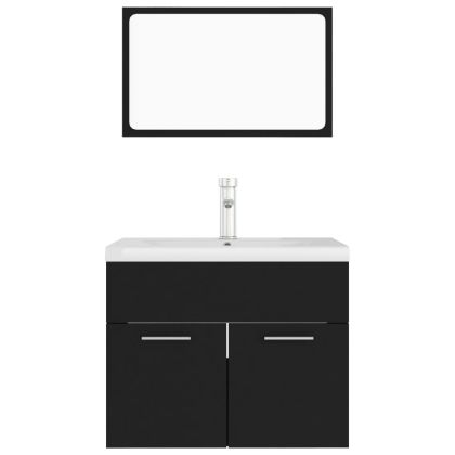 Комплект мебели за баня, черен, ПДЧ