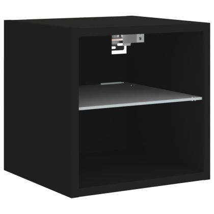 Стенен ТВ шкаф с LED осветление, черен, 30x28,5x30 см