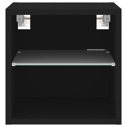 Стенен ТВ шкаф с LED осветление, черен, 30x28,5x30 см
